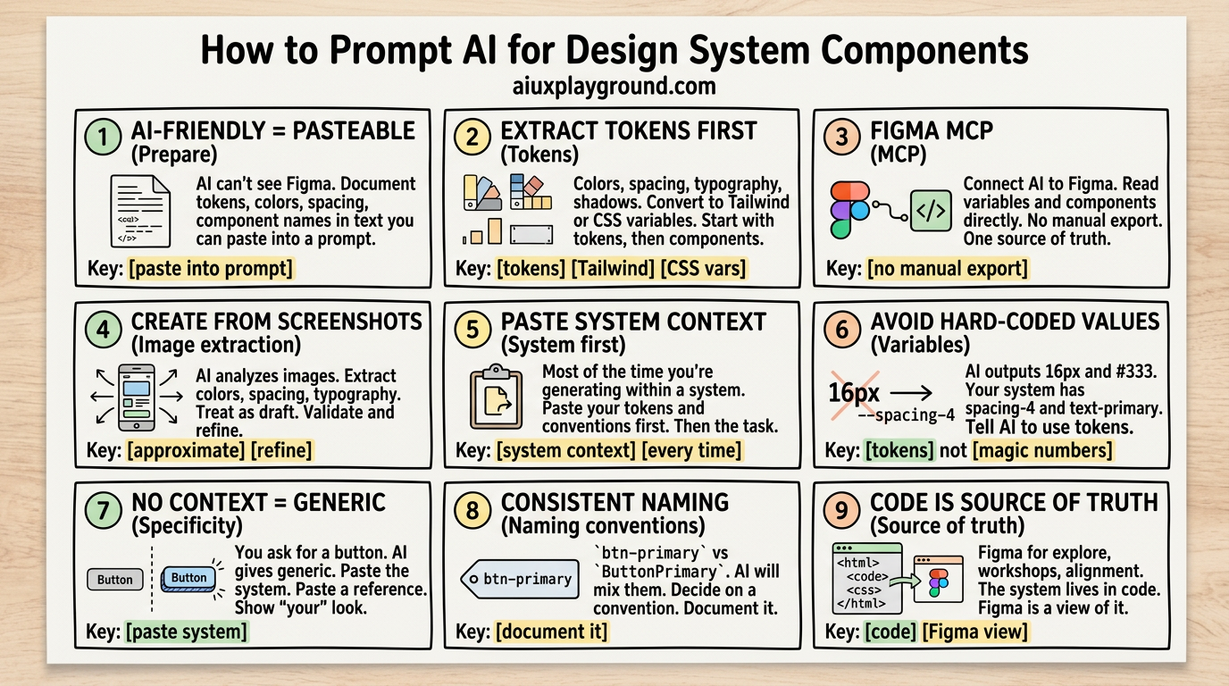 How to Prompt AI for Design System Components infographic